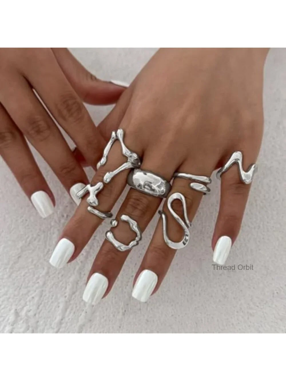15pcs Chunky Stacking Rings Set Silver Plated Zinc Statement Rings for Women